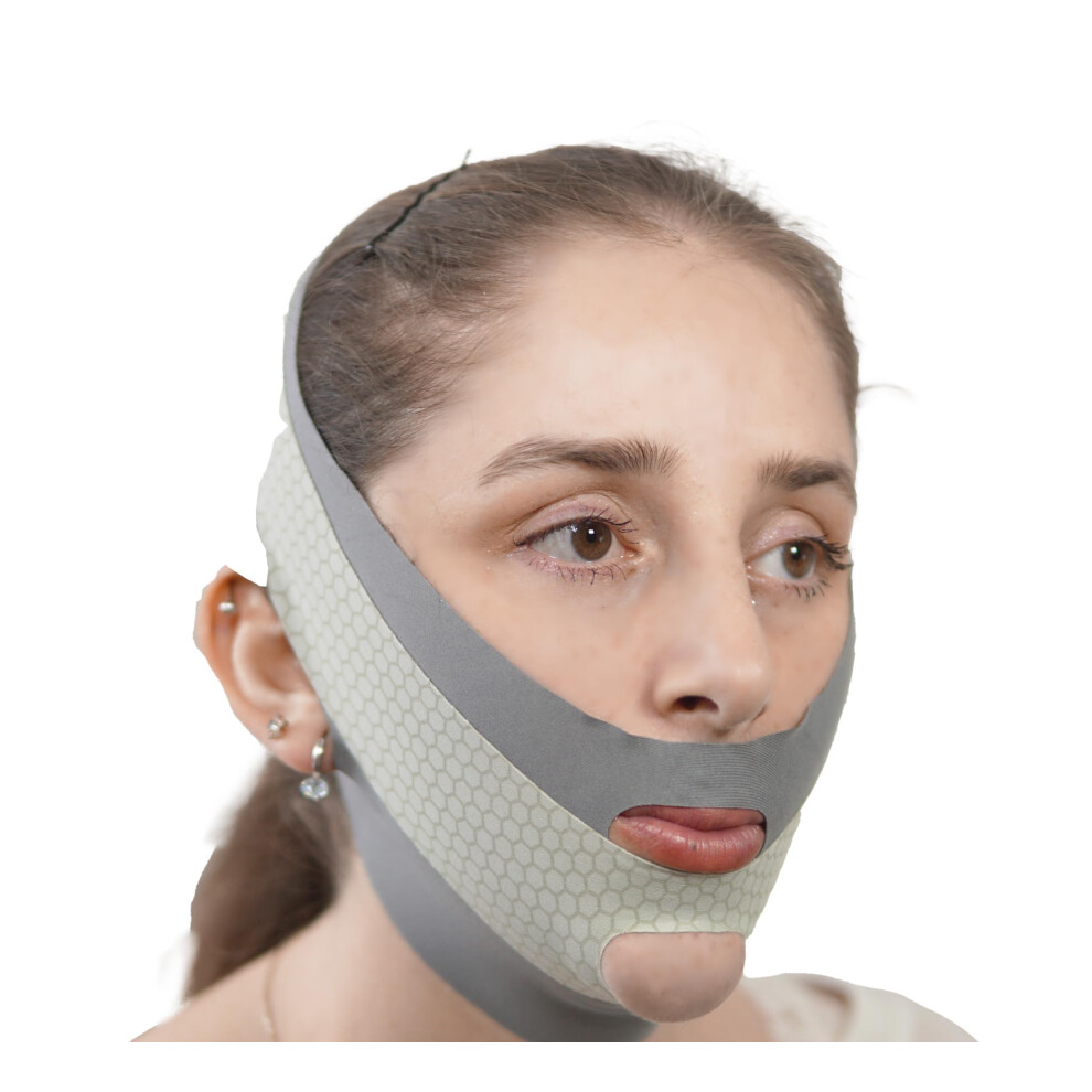 Grey V Line Face Lifting Mask Chin Strap For Sleeping Jawline Shaping And Double Chin Reducer