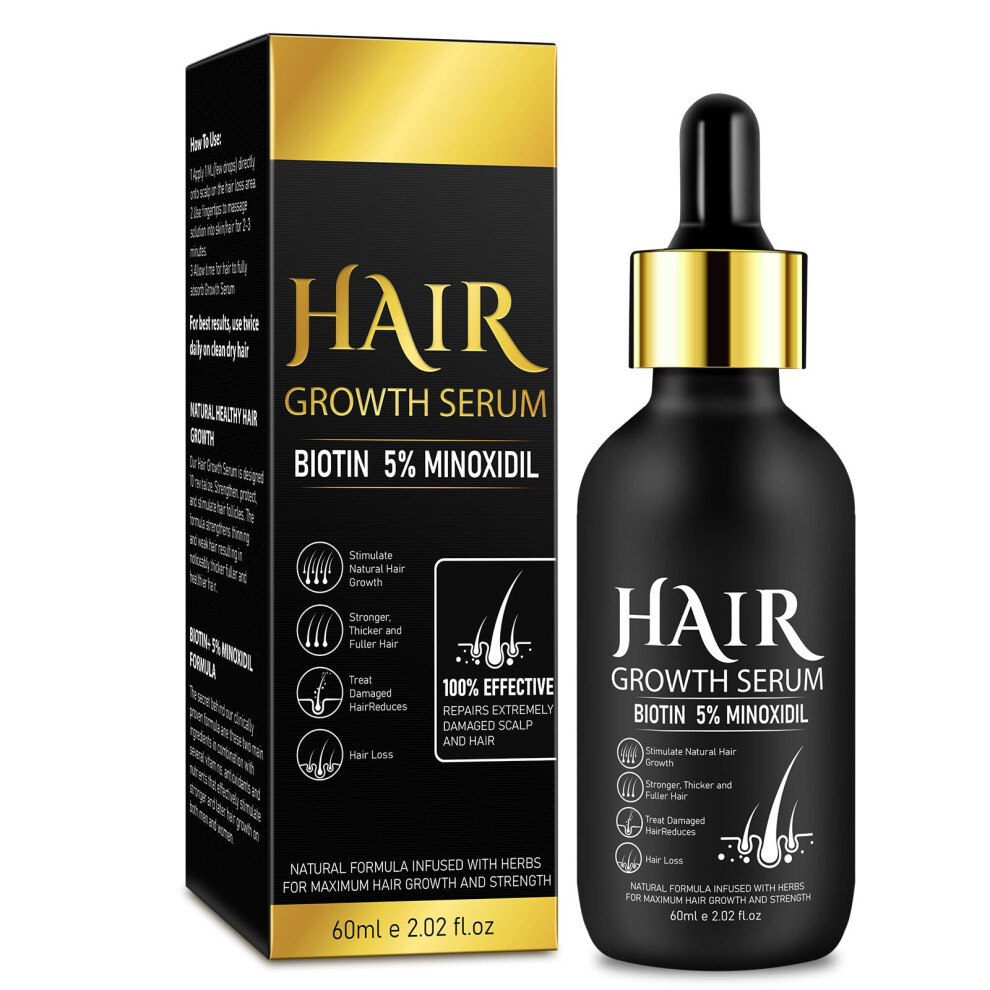 5% Minoxidil Hair Growth Serum with Biotin for Men and Women Hair Regrowth, 2.02oz