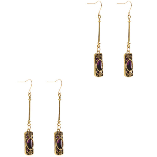 2 Pairs Women's Gemstone Dangle Drop Earrings 2