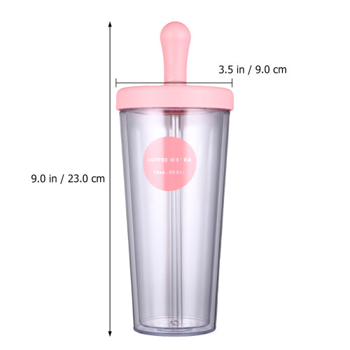 1Pc Pink Straw Water Cup Double Layer Sippy Drinking Bottle 1