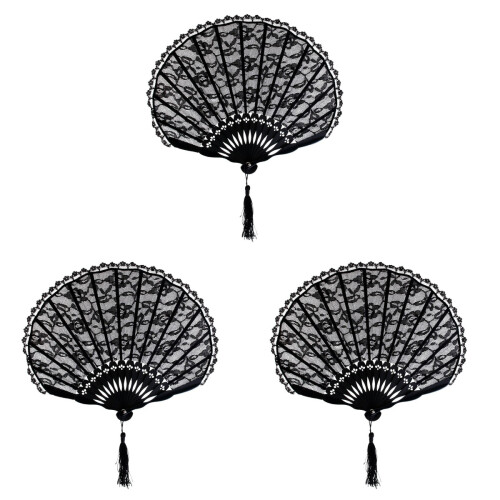 3Pièces Éventail Noir Accessoire Chic Pour Cérémonies 1