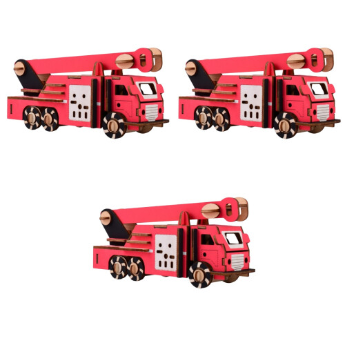 3Pcs Wood Puzzles Kit Diy Fire Engine 3D Jigsaw For Kids 1