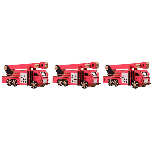 3Pcs Wood Puzzles Kit Diy Fire Engine 3D Jigsaw For Kids 2