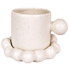 3Sets Exquise Keramische Koffiemokken Wit Met Platte Basis En Schotel