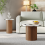 Walnut-Fluted Pedestal Round Coffee Table & Side Table Set - White Marble-Effect Top 7