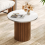 Walnut-Fluted Pedestal Round Coffee Table & Side Table Set - White Marble-Effect Top 10
