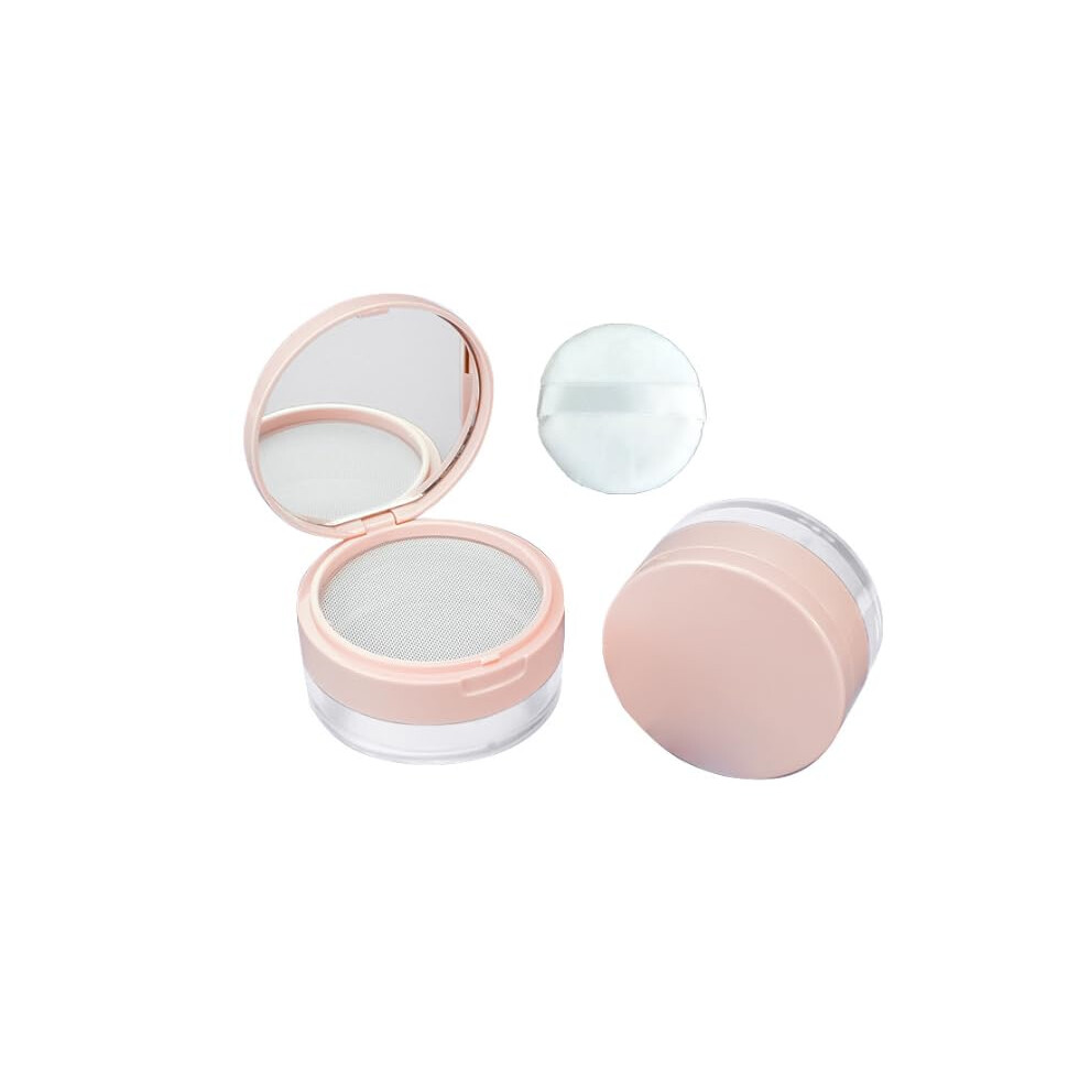 Loose Powder Container with Mirror and Puff, Travel Size Empty Makeup Powder Case with Sifter