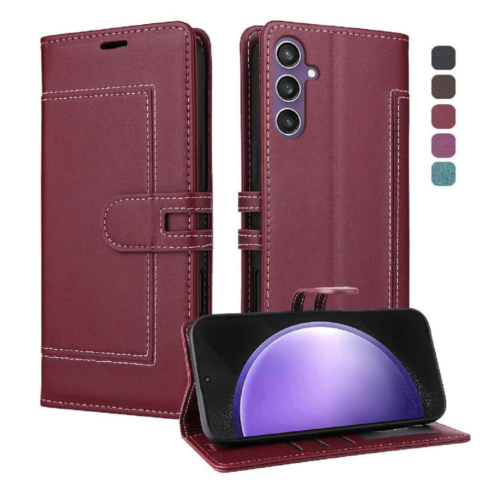 () Flip Case For Samsung Galaxy S25 Fe Premium Pu Leather Card Slots Rfid Blocking Magnetic Buckle Closure Kickstand 764563188246