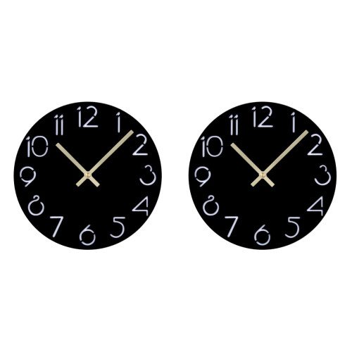 2Pcs Acrylic Wall Clock Black Silent Arabic Numeral Decorative Clock 1
