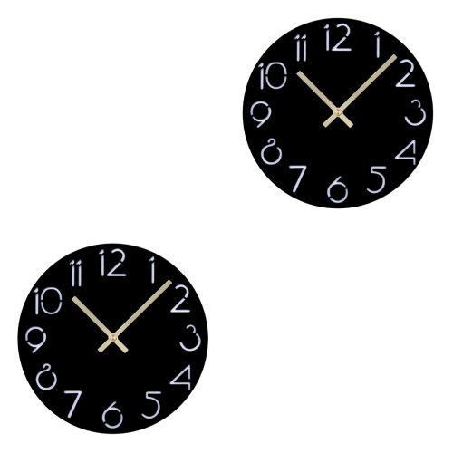 2Pcs Acrylic Wall Clock Black Silent Arabic Numeral Decorative Clock 2