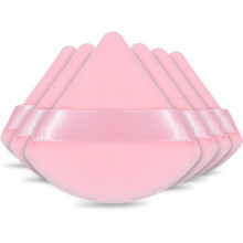 Makeup Powder Puff Set 6pcs Triangle Velour for Face and Nose Flawless Foundation Blending Pink