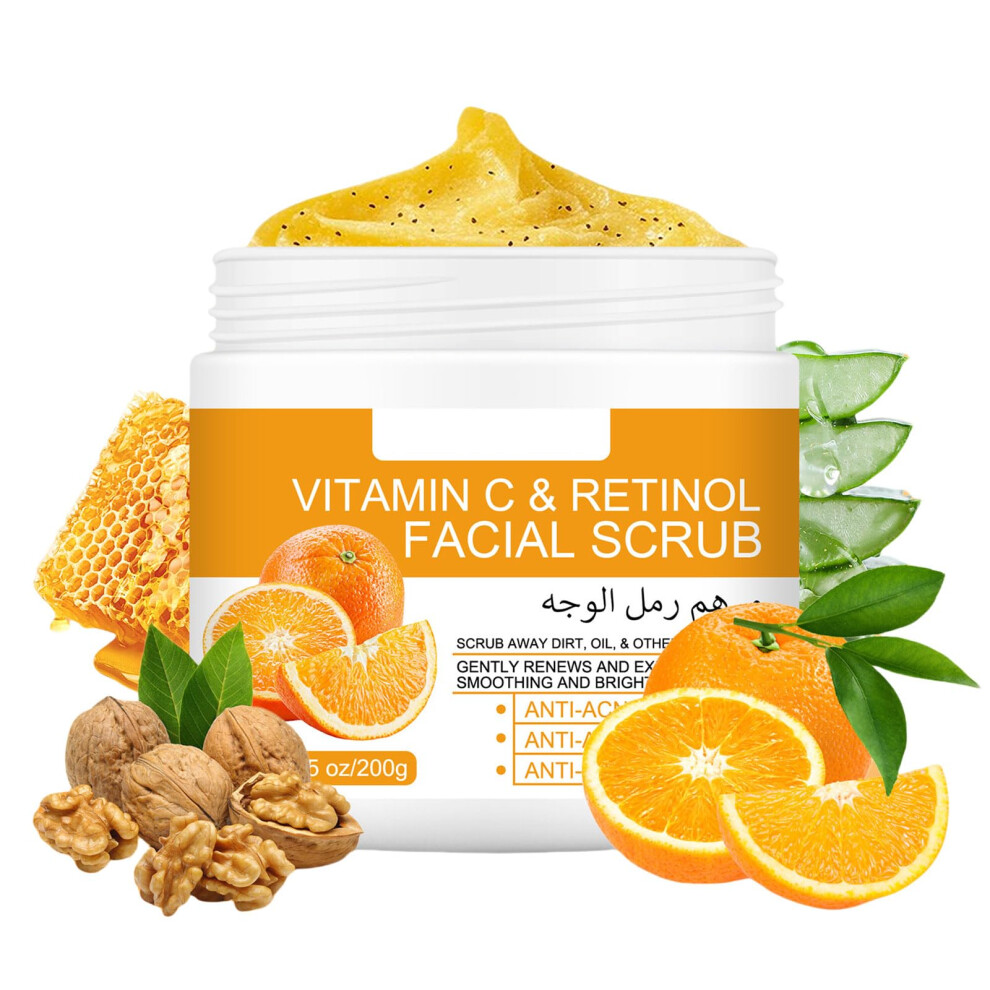 Vitamin C Face Scrub with Retinol and Aloe Vera, Deep Cleansing Brightening Facial Exfoliator 7.05oz