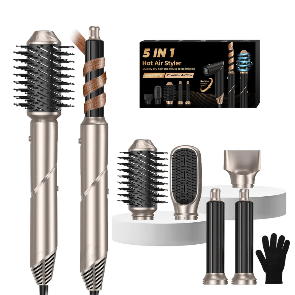 White 5 In 1 Blow Dryer Brush Set With Negative Ion Technology, Detachable Hot Air Styler For Curling, Straightening And Volumizing