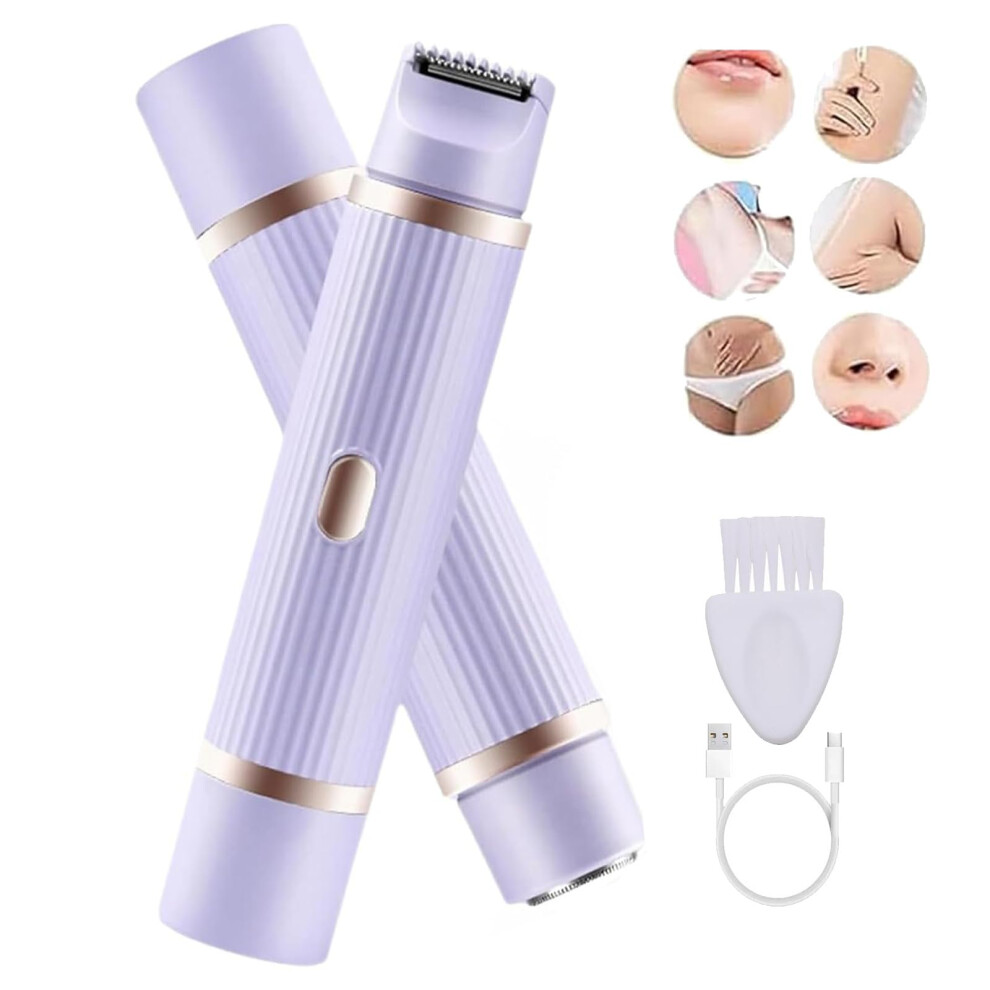Electric Bikini Trimmer with Dual Head Waterproof Wet Dry Women's Shaver, Rechargeable Purple