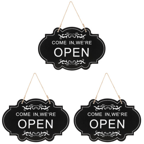 3Stk Open Closed Holz Schild Mit Juteseil Doppelseitig Schwarz 2