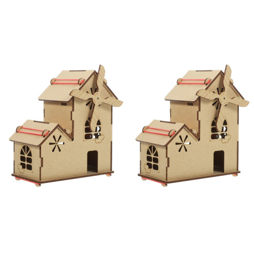 2Sets Holz Solar Windmühlen Bausatz Für Kinder Beige Pädagogisch 2