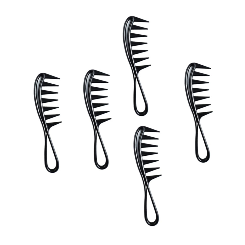 Unisex Black 5Pcs Professional Antistatic Barber Comb Set Wide Tooth Hairdressing Combs For All Hair Types