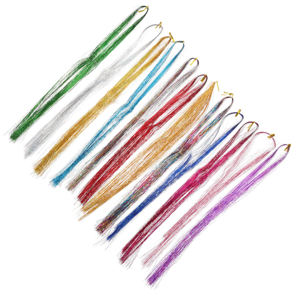Solustre Unisex 2Sets Colored Hair Tinsel Clip In Extensions Lightweight For Women Use