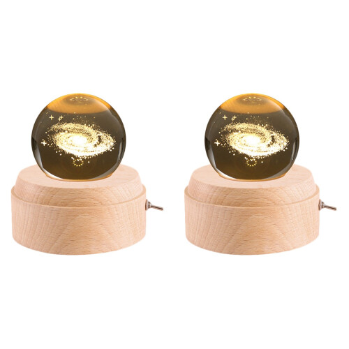 2Pcs USB Luminous Crystal Ball Music Box Light Brown Table Decor 1
