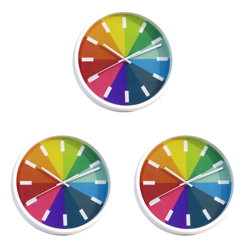 3Pcs Decorative Rainbow Wall Clock White ABS Mute Round Hanging Clock 1