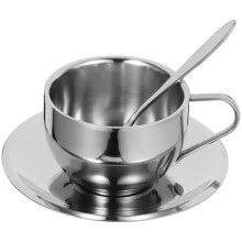 5 Sets Stainless Steel Coffee Cup With Spoon And Saucer