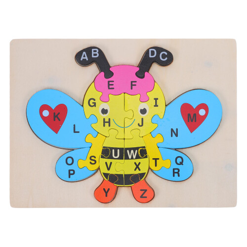 1Set Wooden Abc Puzzle Board Kids Bee Pattern Preschool Learning Toy