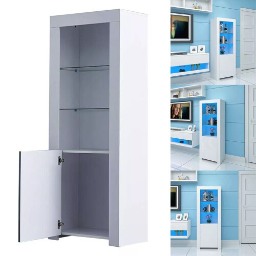 High Gloss White Tall Display Cabinet with Storage - Versatile Sideboard Cupboard 2