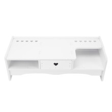 2Pcs White PVC Laptop Stand Desktop Elevated Rack with Storage Drawer