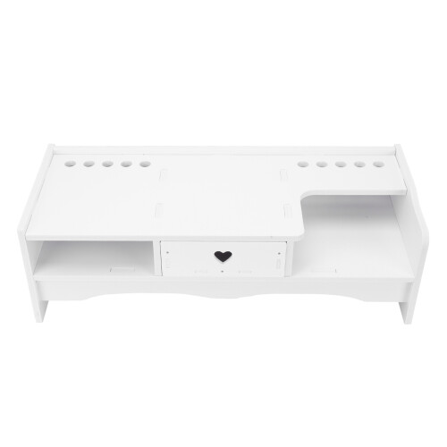 2Pcs White PVC Laptop Stand Desktop Elevated Rack with Storage Drawer
