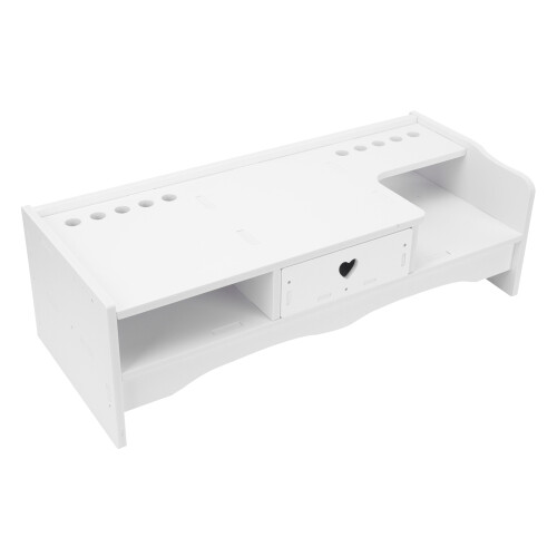 2Pcs White PVC Laptop Stand Desktop Elevated Rack with Storage Drawer 1
