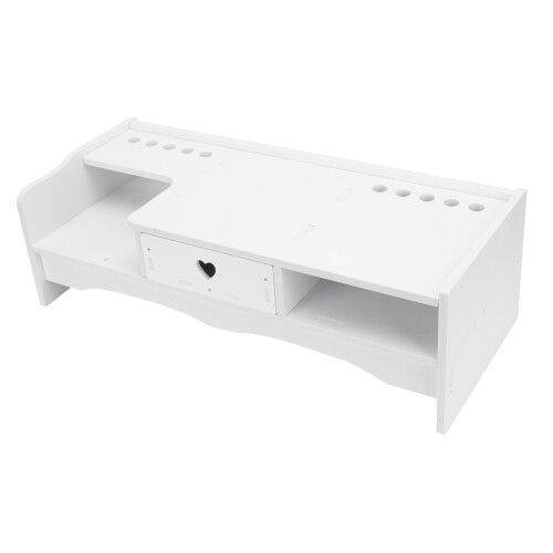 2Pcs White PVC Laptop Stand Desktop Elevated Rack with Storage Drawer 2