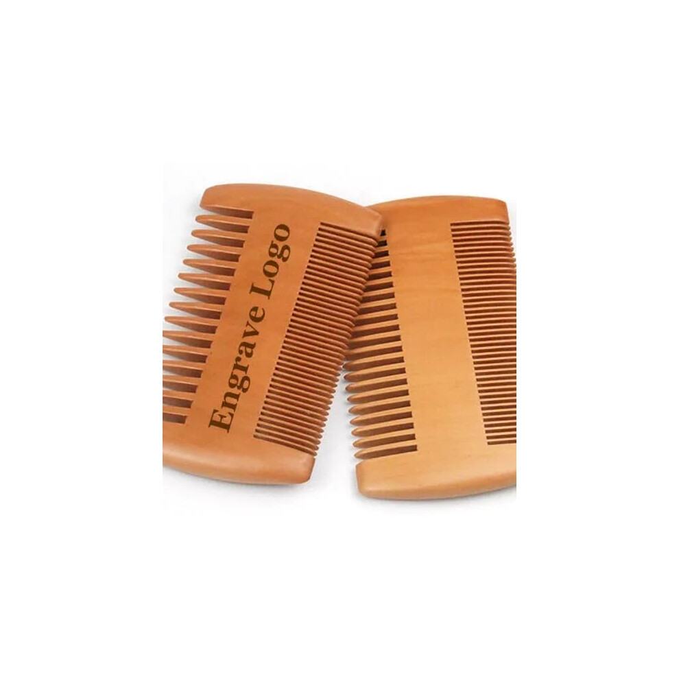 Wooden Beard Comb with Leather Case, Custom Engraving,  Sandalwood, Dual Teeth