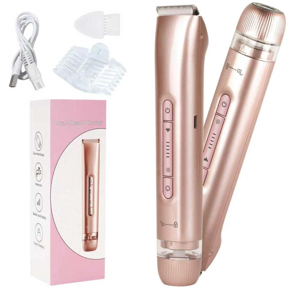 Women's Electric Shaver and Bikini Trimmer, Dual Head, IPX7 Waterproof, Rechargeable, Painless Hair Removal for Face Body Legs Underarms