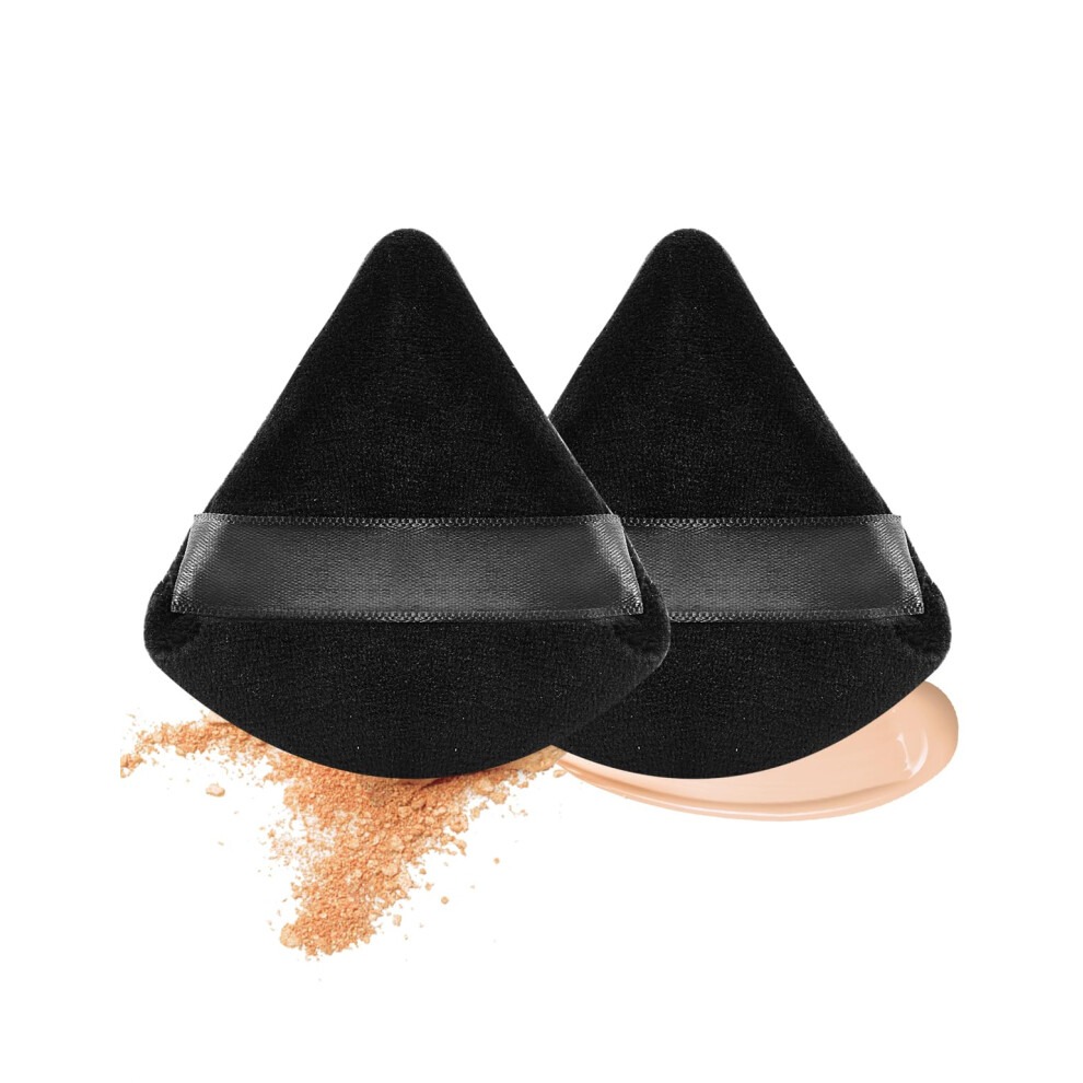 Black 2Pcs Triangle Powder Puff Makeup Sponge With Ultra Soft Velour For Loose Face Powder