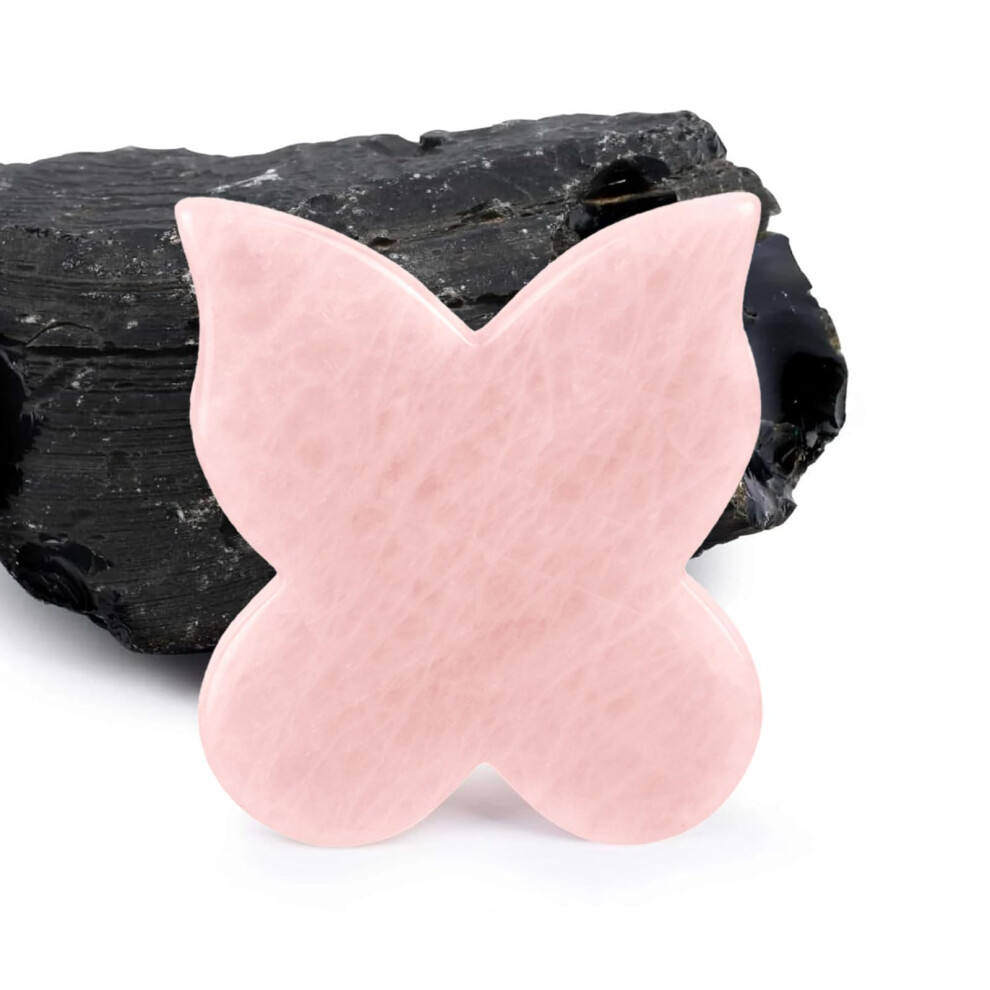 Rose Quartz Butterfly Gua Sha Facial Tool for Face and Neck Sculpting, Puffiness and Tension Relief