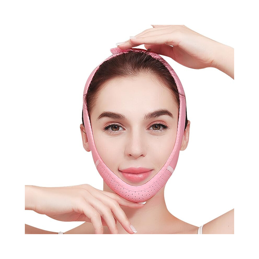 Pink V Line Lifting Mask And Double Chin Reducer, Adjustable Jawline Shaper For Overnight Face Slimming,