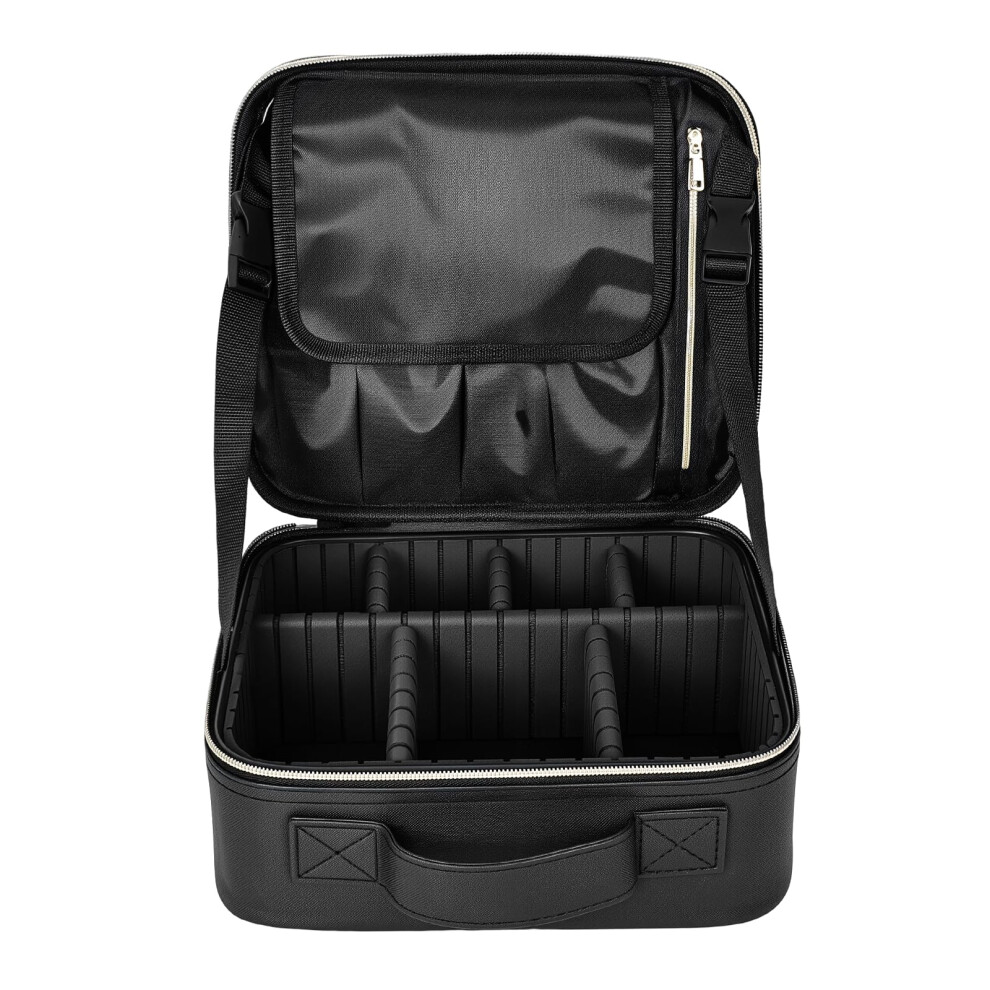 Makeup Organizer with Adjustable Dividers, Travel Cosmetic Case with Brush Compartment for Women