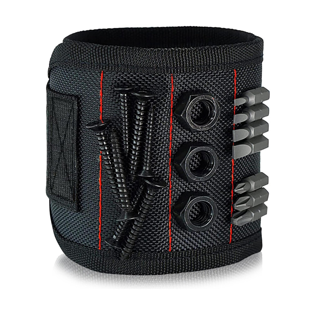 Magnetic Wristband For Screws And Nails With Powerful Hold Adjustable Fit Black Red 9070919776205