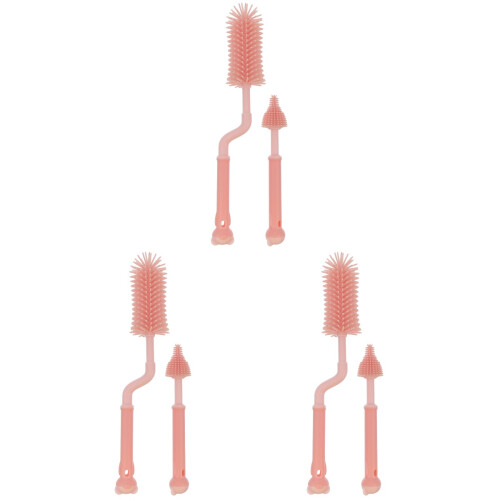 6Pcs Nursing Bottle Cleaner Silicone Brush Pink Plastic Handle 1