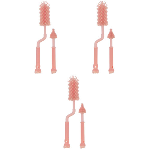 6Pcs Nursing Bottle Cleaner Silicone Brush Pink Plastic Handle 2