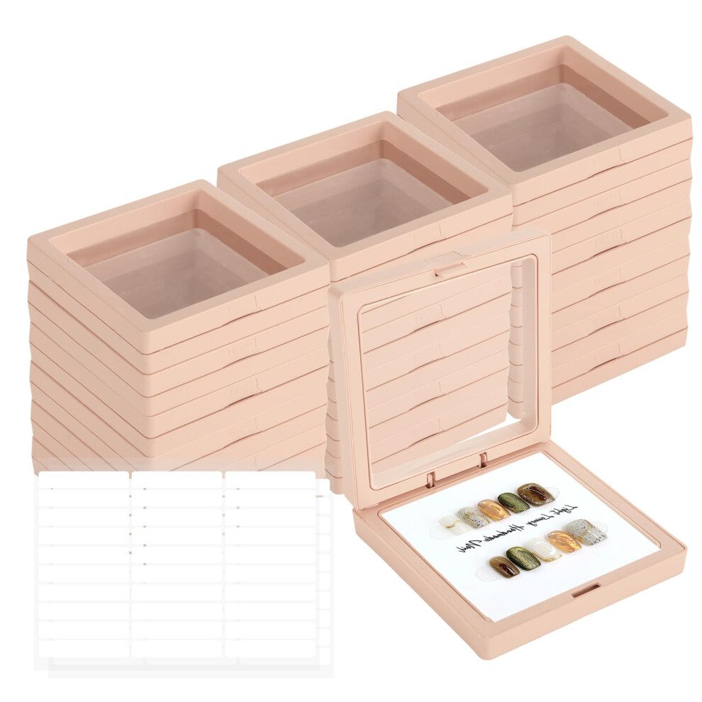 30PCS Press On Nail Packaging Box with 60 Adhesives, 3D Floating Acrylic Nail Display Case Pink