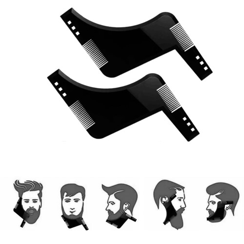 2PCS Beard Shaping Tool and Styling Comb for Men, Precision Line Up and Trimming Guide