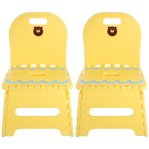 2Pcs Plastic Folding Chair Yellow Portable Step Stool for Garden Use 1