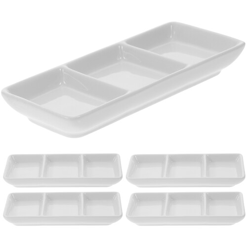 25Pcs 3-Grid White Ceramic Dipping Dish Soy Sauce Dish for Home