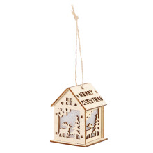3Pcs Luminous Wooden House Pendant Hanging Xmas Tree Decor Light Brown