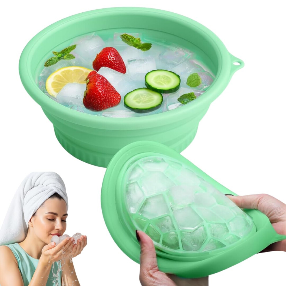 Collapsible Silicone Ice Face Bowl with BuiltIn Ice Tray for FullFace Cooling Therapy and Skin Tightening