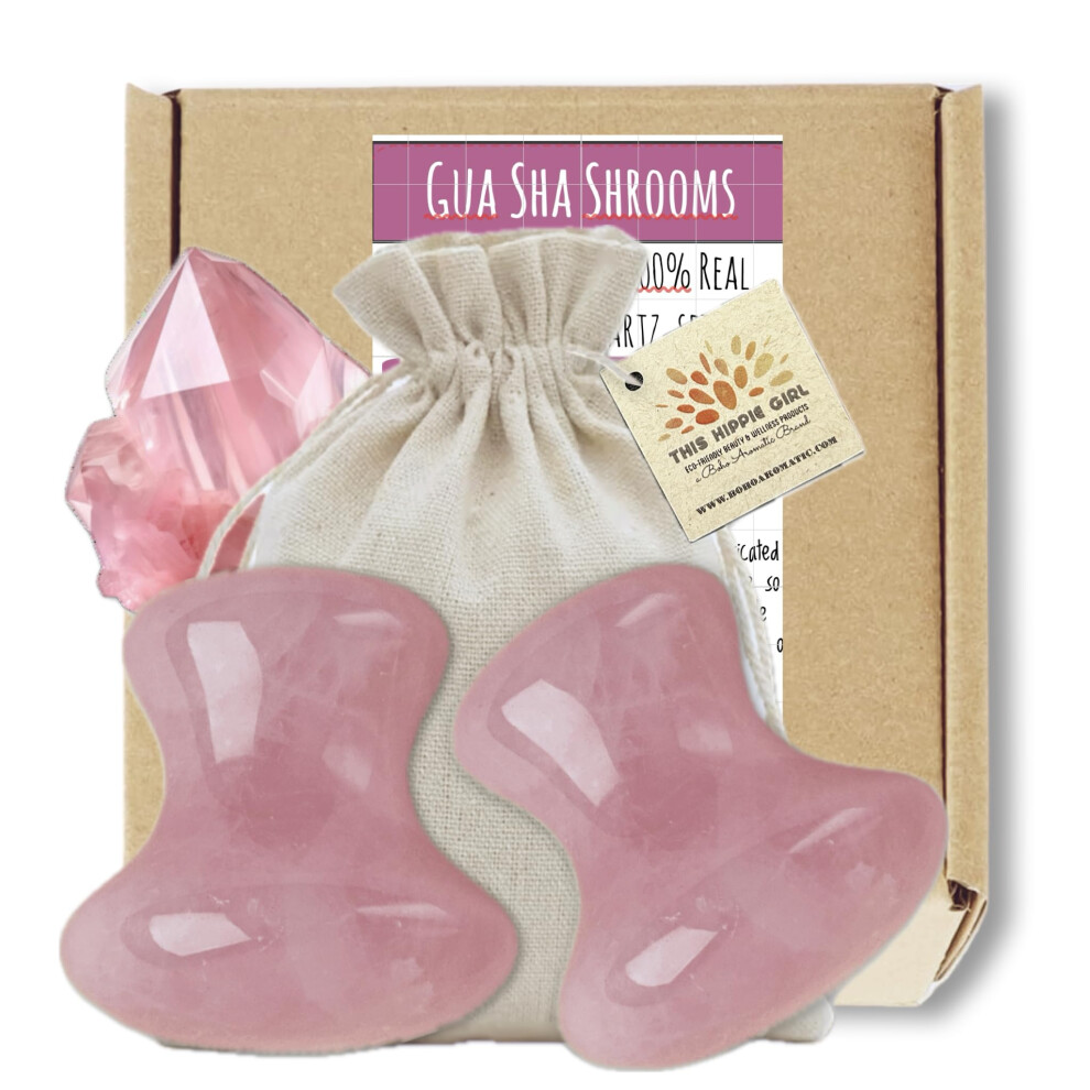 Gua Sha Facial Tools Rose Quartz Mushroom Set for Sculpting, Puffiness Reduction and Skin Clarity