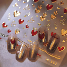 Heart Nail Stickers Valentine's Gold 5D Embossed Red Gem Decals for Manicure and Craft