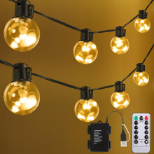 Outdoor String Lights 22ft Battery Operated Globe LED, Dimmable Warm White, Waterproof Patio Decor