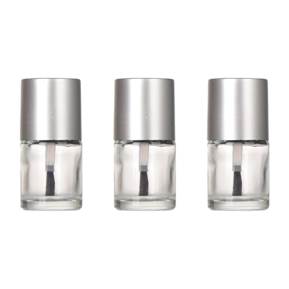 Silver 3Pcs 10Ml Empty Nail Polish Bottles With Brush Clear Glass Lid Refillable Diy Nail Art
